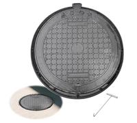 Couvercle de Regard Rond en Fonte Ductile, Plaque D'égout Antidérapant Robuste avec Cadre, Couvercle Fosse Septique pour Le Drainage, Les Fosses Septiques et L'accès(60x60x3.5cm/24x24x1.4in)