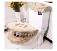 Couvercle de siège de toilettes, Coussin de siège Toilette, 3 pièces/Ensemble Housse d'abattant à Fleurs en Dentelle Champagne avec 2 Couvercles Poche et Couvre-réservoir(Yellow)