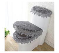 Couvercle de siège de toilettes, Coussin de siège Toilette, 3 pièces/Ensemble Housse d'abattant à Fleurs en Dentelle Champagne avec 2 Couvercles Poche et Couvre-réservoir(Gray)
