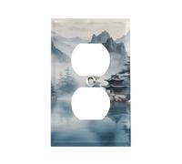 Couvercle de sortie de peinture de paysage asiatique, plaque murale standard américaine avec vis - En acier inoxydable résistant à la chaleur et aux chocs - Couvercle de prise duplex pour décoration