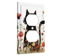 Couvercle de sortie en duplex individuel avec motif chat et fleurs, fleurs rétro multicolores noires, murs de printemps et d'été, plaques murales thermoplastiques de taille standard, sortie duplex