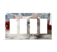 Couvercle de sortie en forme de chat blanc mignon - Plaque murale décorative en polycarbonate thermoplastique de qualité supérieure - 4 interrupteurs à vis cachées