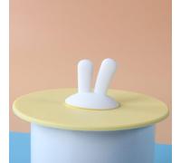 Couvercle de tasse en silicone étanche avec joint d'aspiration pour café, thé et soupe (oreilles de lapin blanches)