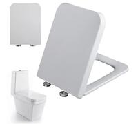 Couvercle De Toilette À Fermeture Amortie, Abattant De WC Carré En Polypropylène Avec 4 Butées Antidérapantes, Charnières Réglables À Fixation Supérieure, Siège De Toilette Blanc, Nettoyage Facile