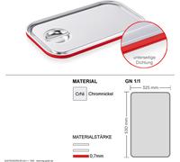 Couvercle de transport Gastronorm GN 1/1 - joint silicone en dessous - acier inox