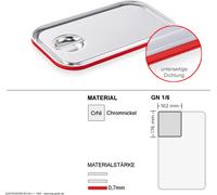 Couvercle de transport Gastronorm GN 1/6 - joint silicone en dessous - acier inox