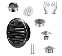 Couvercle de Ventilatio Acier Inoxydable 100mm 120mm 160mm 200mm Hotte de Ventilation Résistant Aux Intempéries Chapeau de Cheminée Externe pour Mur Cuisine(Black paint cover,120mm)