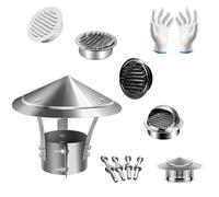 Couvercle de Ventilatio Acier Inoxydable 100mm 120mm 160mm 200mm Hotte de Ventilation Résistant Aux Intempéries Chapeau de Cheminée Externe pour Mur Cuisine(Umbrella Silver,170mm)