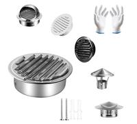 Couvercle de Ventilatio Acier Inoxydable 100mm 120mm 160mm 200mm Hotte de Ventilation Résistant Aux Intempéries Chapeau de Cheminée Externe pour Mur Cuisine(Flat Silver,190mm)