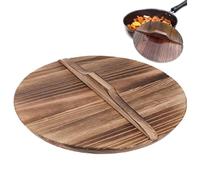Couvercle de wok 14 pouces, couvercle de wok en bois, couvercle fait à la main en bois pour wok, anti-débordement, couvercle de pot ronde de remplacement avec poignée pour le camping de cuisine