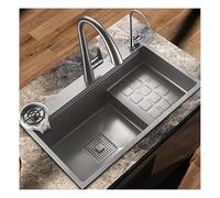 Couvercle d'évier de cuisine en acier inoxydable 304 de qualité supérieure - Design ultra moderne avec revêtement nanomètre - Solution de drainage complète - Gris D 78 x 46 cm - Parfait pour les