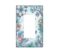 Couvercle d'interrupteur à bascule simple éléphant fantaisie singe fleur d'été bleu en plastique taille standard plaque décorative pour chambre à coucher, salle de bain, cuisine, entrée