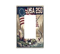 Couvercle d'interrupteur à bascule simple en forme de chat vintage rustique avec canne à pêche poisson d'été beige en plastique taille standard plaque décorative pour salon, chambre à coucher, maison