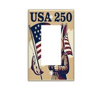 Couvercle d'interrupteur à bascule simple en forme de lapin, canne à pêche patriotique vintage, drapeau américain, jour de l'indépendance, en plastique beige, taille standard, plaque décorative pour