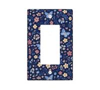 Couvercle d'interrupteur à bascule simple en forme de papillon, fleurs naturelles, feuilles, printemps, bleu marine, taille standard, accents muraux pour maison, salon, nouvel appartement