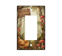 Couvercle d'interrupteur à bascule simple en forme de poulet, champignons naturels rustiques, fougères, en plastique marron, taille standard, décoration pour la maison, le salon, la chambre à coucher