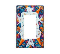 Couvercle d'interrupteur à bascule simple motif chat abstrait contemporain triangle œil sans plastique bleu taille standard plaques murales décoratives pour maison, salon, nouvel appartement