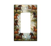 Couvercle d'interrupteur à bascule simple - Motif chevaux - Fougères d'eau rustiques - En plastique marron - Taille standard - Accents muraux pour nouvel appartement, maison, chambre à coucher, bureau