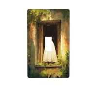 Couvercle d'interrupteur à bascule simple pour cuisine, ferme, chambre à coucher, salle de bain - Motif fantôme mignon qui regarde une vieille fenêtre