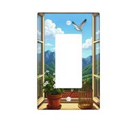 Couvercle d'interrupteur à bascule simple pour fenêtre, paysage nature, montagne, oiseau, printemps, plastique vert, taille standard, plaque décorative pour maison, salon, nouvel appartement