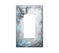 Couvercle d'interrupteur à bascule simple pour salle de bain, motif éléphant, papillon, fleur, printemps, gris, en plastique, taille standard, pour nouvel appartement, maison, chambre à coucher