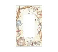 Couvercle d'interrupteur à bascule simple pour théière de cuisine, fouet rustique vintage, rouleau à pâtisserie en plastique pastel, taille standard, plaque décorative pour nouvel appartement, maison