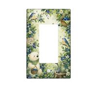 Couvercle d'interrupteur à bascule unique en forme d'ours - Nature fantastique - Baies bleues - En plastique vert - Taille standard - Accents muraux pour nouvel appartement, maison, chambre à coucher