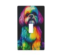 Couvercle d'interrupteur coloré Shih Tzu - Plaque murale décorative à bascule unique pour cuisine, ferme, chambre à coucher, salle de bain