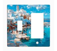 Couvercle d'interrupteur/de prise de courant de bord de mer méditerranéen, art côtier bleu vif pour décoration d'intérieur, plaques murales en thermoplastique, taille standard à bascule
