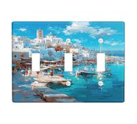 Couvercle d'interrupteur/de prise de courant en bord de mer méditerranéen, art côtier bleu vif pour décoration d'intérieur, plaques murales en thermoplastique, taille standard triple bascule
