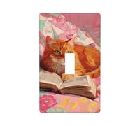 Couvercle d'interrupteur décoratif à bascule simple pour cuisine, ferme, chambre à coucher, salle de bain - Motif chat orange heureux allongé sur le lit