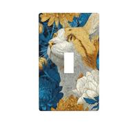 Couvercle d'interrupteur décoratif à bascule simple pour cuisine, ferme, chambre à coucher, salle de bain - Motif chat orange chrysanthèmes et pivoines roses