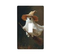 Couvercle d'interrupteur décoratif à bascule unique pour cuisine, ferme, chambre à coucher, salle de bain - Chapeau de sorcière fantôme volant sur balai