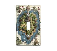 Couvercle d'interrupteur décoratif en forme de carte au trésor nautique des îles - 1 interrupteur à bascule unique - Plaque murale - Plaque murale - Pirates - Pour chambre à coucher, salon