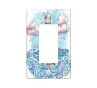 Couvercle d'interrupteur décoratif en forme de phare à l'aquarelle - 1 interrupteur à bascule unique - Plaque murale de bateau nautique - Plaque murale électrique pour chambre à coucher, salon