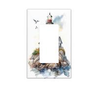 Couvercle d'interrupteur décoratif en forme de phare d'aquarelle - 1 interrupteur à bascule simple, couverture murale nautique de mouette, taille standard, plaque frontale électrique pour chambre à