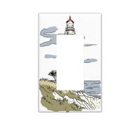 Couvercle d'interrupteur décoratif en forme de phare dessiné à la main, 1 interrupteur à bascule simple, couverture murale nautique abstraite, minimaliste, taille standard, plaque frontale électrique