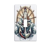 Couvercle d'interrupteur décoratif esthétique rétro en forme d'ancre nautique 1 interrupteur à bascule unique, plaque murale de phare vintage, plaque murale électrique océan pour chambre à coucher