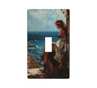 Couvercle d'interrupteur rustique à bascule simple pour cuisine, ferme, chambre à coucher, salle de bain - Motif femme lisant au bord de la mer