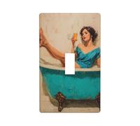 Couvercle d'interrupteur vintage à bascule simple pour cuisine, ferme, chambre à coucher, salle de bain - Motif femme allongée dans une baignoire cyan