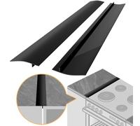 Couvercle en silicone résistant à la chaleur pour cuisinière, cuisinière, compteur d'espacement en silicone, pour sceller les déversements entre le comptoir, le four, le sèche-linge, lot de 2 noir