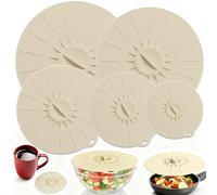 Couvercle en silicone réutilisable universel pour aliments en 5 tailles, convient à tous les récipients ronds à bord plat (couleur crème)