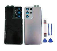 Couvercle en Verre Arrière Galaxy S21 Ultra Compatible avec S21 Ultra 5G SM-G998B G998U G998U1 G998W, incluant la Pièce de Verre de L'objectif de la Caméra et la Sangle Préinstallée (Argent Fantôme)
