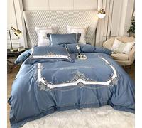 Couvercle Ensemble Double King Size Housses Ensembles literie Verte couvertures à Couette de Courtepointe Plat thews thewscases en Soie Coton Satin 4pcs (Reine Bleue)