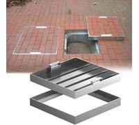 Couvercle et base de fosse septique carré encastré robuste de 86,4 x 86,4 cm, couvercle de trou d'homme en acier inoxydable durable, ajustement invisible pour allée, cour et trottoir