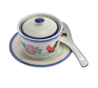 Couvercle et Cuillère Bol à Mijoter Blanc en Céramique | Service Simple, Surface Lisse et Bords sans Bavure, pour Soupes et Pudding à Maison Camping