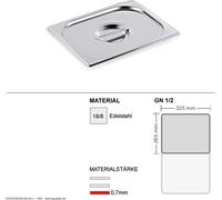 Couvercle Gastronorm GN 1/2 - GN90 - 18/8 acier inoxydable - 0,7mm