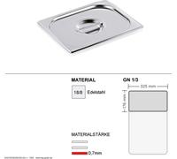 Couvercle Gastronorm GN 1/3 - GN90 - 18/8 acier inoxydable - 0,7mm