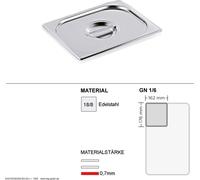 Couvercle Gastronorm GN 1/6 - GN90 - 18/8 inox - 0,7mm