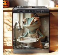 Couvercle magnétique pour Lave-Vaisselle, couvercles de réfrigérateur, Peau magnétique, Aimants Sticker pour Lave-Vaisselle réfrigérateur, Un caméléon drôle Qui Fait la Vaisselle